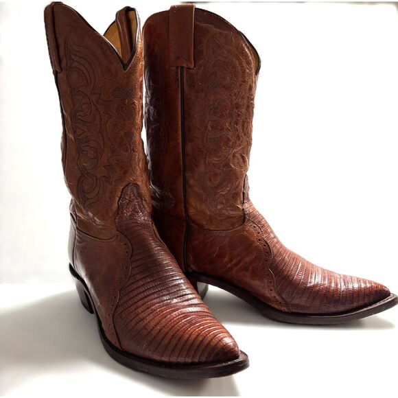 Tony Lama Shoes - Vintage 1970s Tony Lama BLACK LABEL Teju Lizard Western Cowboy Boots 9B USA